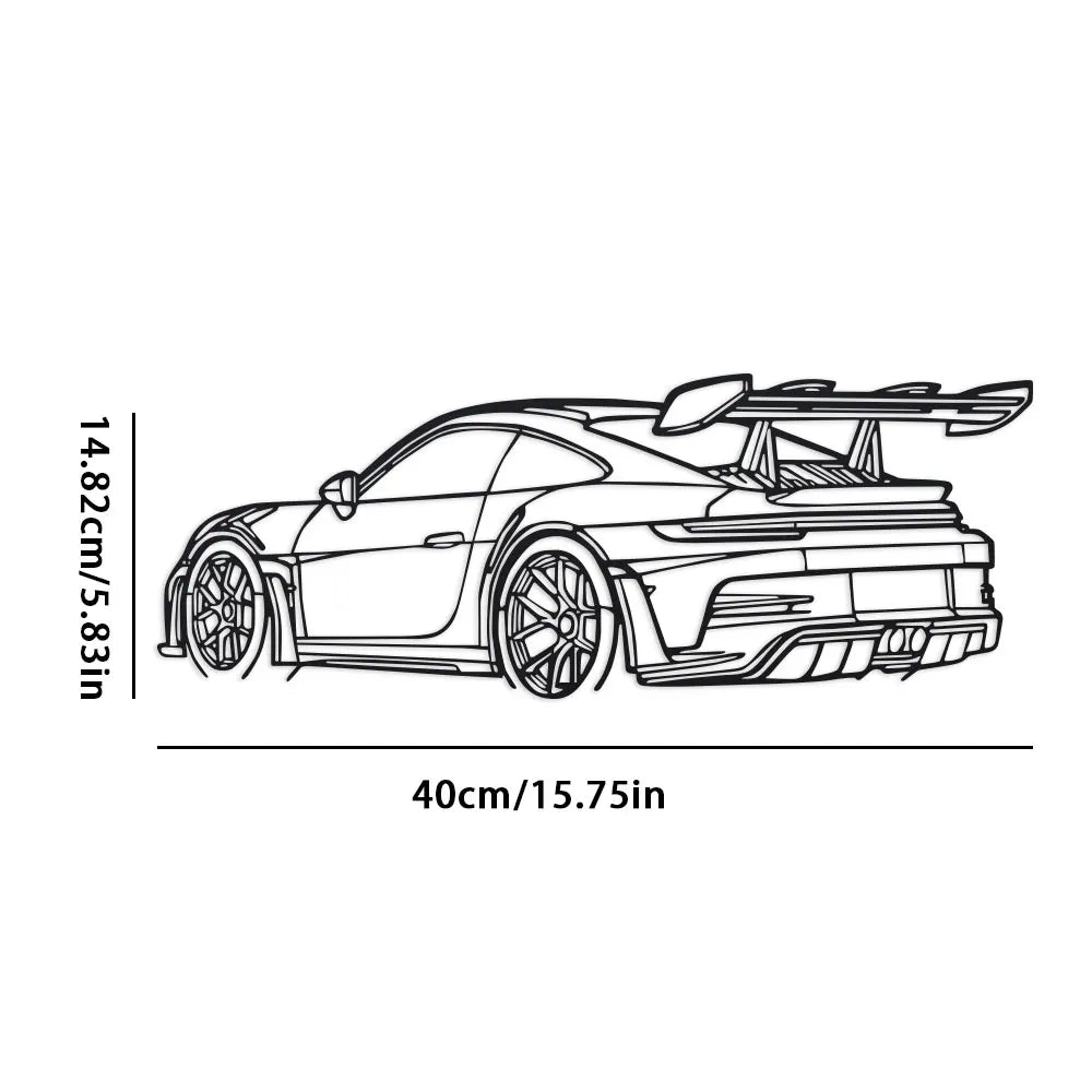 Porsche GT3 RS Metal Outline – Sportwagen Silhouette Wanddeko