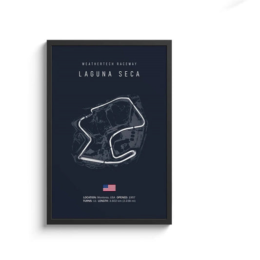 Laguna Seca Poster – Streckenlayout mit Corkscrew Kurve